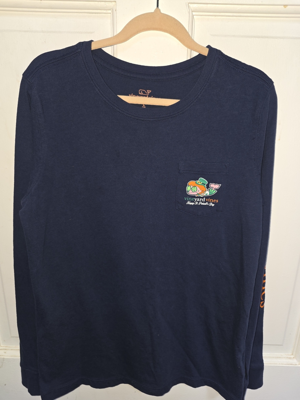 Vineyard Vines Girls Navy Long-Sleeve St. PATRICKS 🍀🌈Pocket Tee